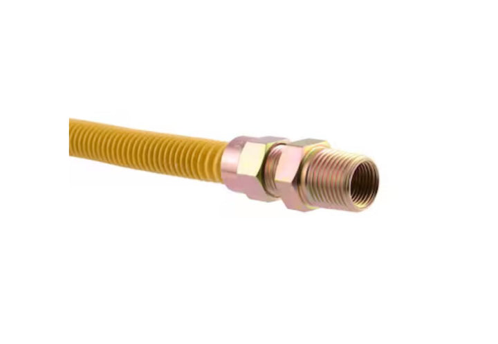 Eastman 48 Inch x 1/2 Inch OD Flexible Gas Line Connector with (2) 1/2 Inch MIP Fitting Ends for Natural Gas and Liquid Propane, Stainless Steel, Yellow, 20YE505048B