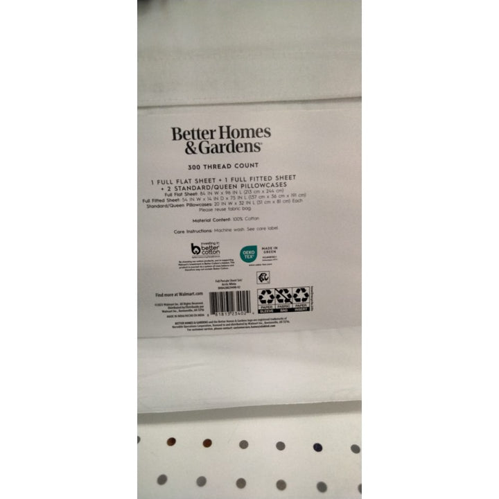 Better Homes & Gardens Cool & Crisp 4-Piece 300 Thread Count Arctic White Cotton Percale Sheet Set  Full