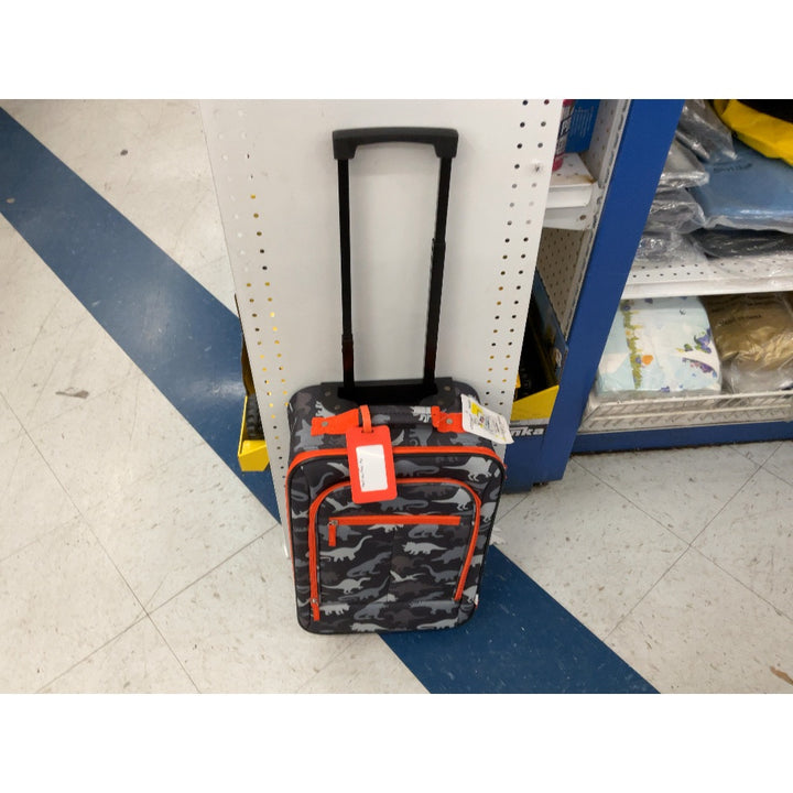 Kids Rolling Suitcase - Dinosaur Print, Orange Trim