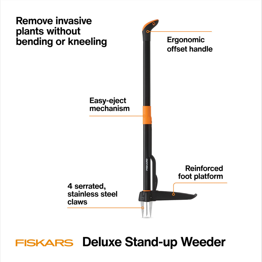 Fiskars 4-Claw Stand Up Weed Puller Tool, Gardening Hand Weeding Tool with 39" Long Ergonomic Handle with Easy-Eject Mechanism