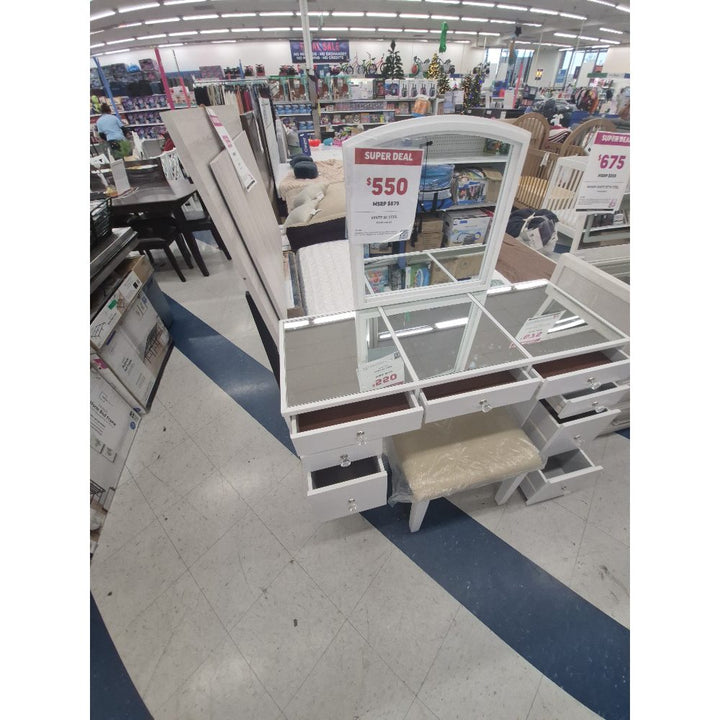 Unbranded Vanity Set - Mirrored Top, Drawers, Bench, White