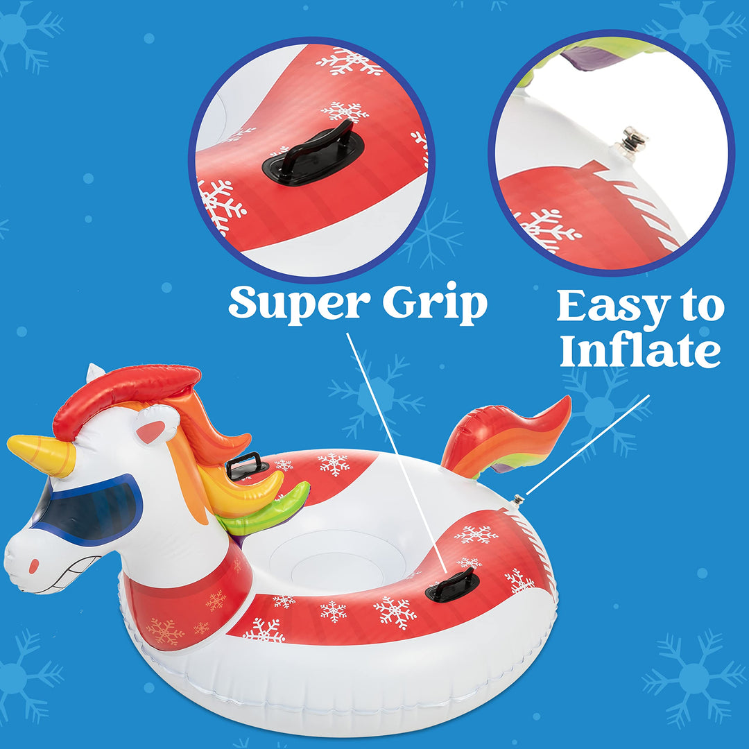 JOYIN 47â€ Inflatable Snow Tube, Heavy-Duty Snow Tube for Sledding, Great Snow Sled for Kids and Adults, Blow Up Snow Sled with Handles for Boys and Girls Family Winter Fun Activities(Unicorn)