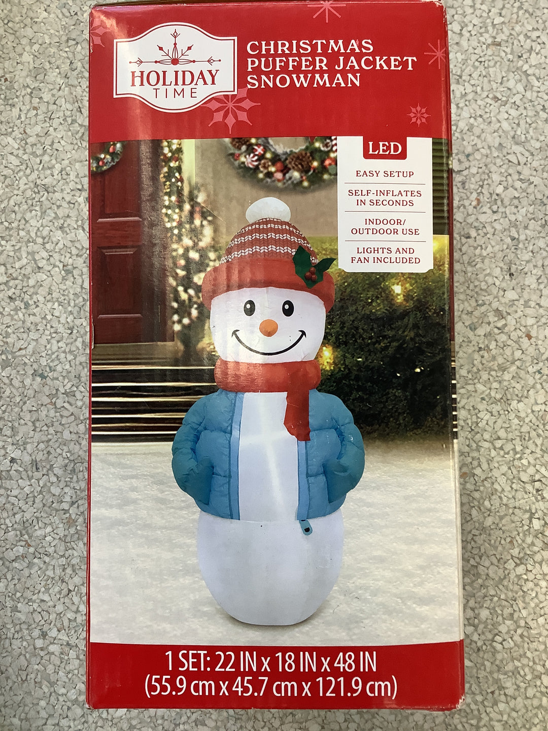 Holiday Time Christmas Airblown Yard Inflatable 4-Foot Snowman in a Blue Puffer Jacket