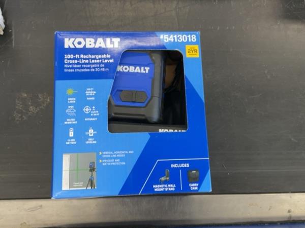 Kobalt 5413018 100-ft Rechargeable Cross-Line Laser Level - Green Laser, Water Resistant Retail $79.00