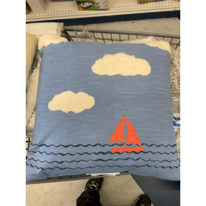 Sailboat on Water with Clouds Square Throw Pillow Blue - Room Essentialsâ„¢