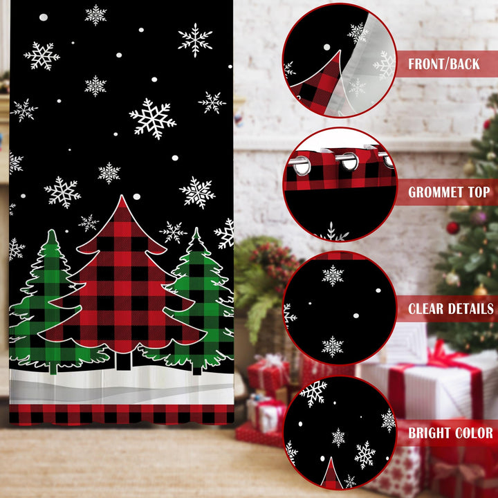 Christmas Living Room Curtains, Christmas Decorations Sheer Curtains 63 inch Length 2 Panels Set, Buffalo Plaid Christmas Tree Decor Bedroom Curtain Window Drapes Light Filtering Valance 52x63