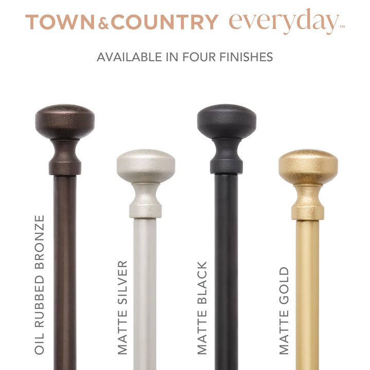 TOWN & COUNTRY EVERYDAY Modern Rounded Cap Single Indoor Curtain Rod and Finial Set, Easy Install Wall Mount, Oil Rubbed Bronze, Adjustable 36â€-72â€