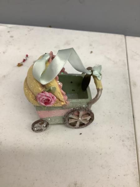 Kathwai's Collection Baby Stroller Ornament - Glittery Yellow, Pink, and Green Retail $9.99