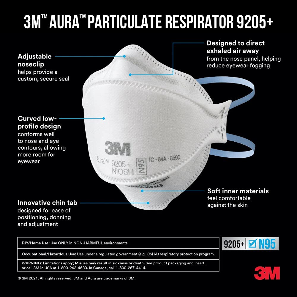 3M Aura Particulate Respirator 9205PP-3-DC, 3 eaches/Pack, 12 Packs/case