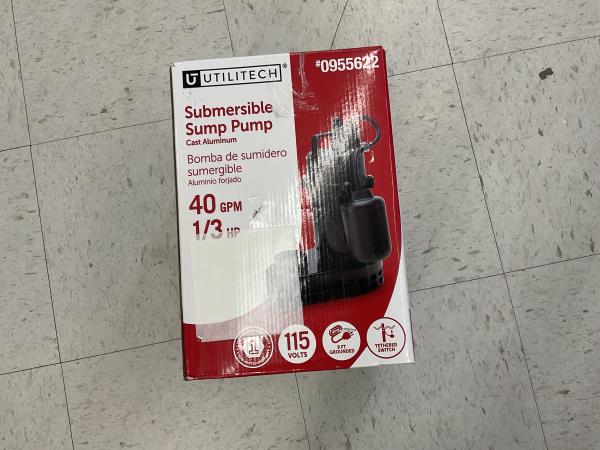 Utilitech Submersible Sump Pump - Cast Aluminum, 40 GPM, 1/3 HP, Tethered Switch Retail $90.00