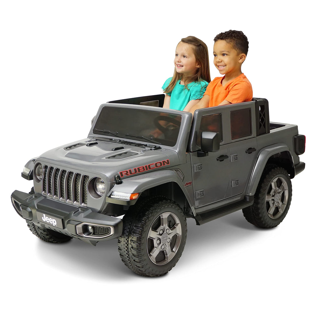 Hyper Jeep Gladiator 12V Kids Ride On Car, 2 Seater with Real Doors & Sound Controls, for Children Aged 3 and Up (Gray)