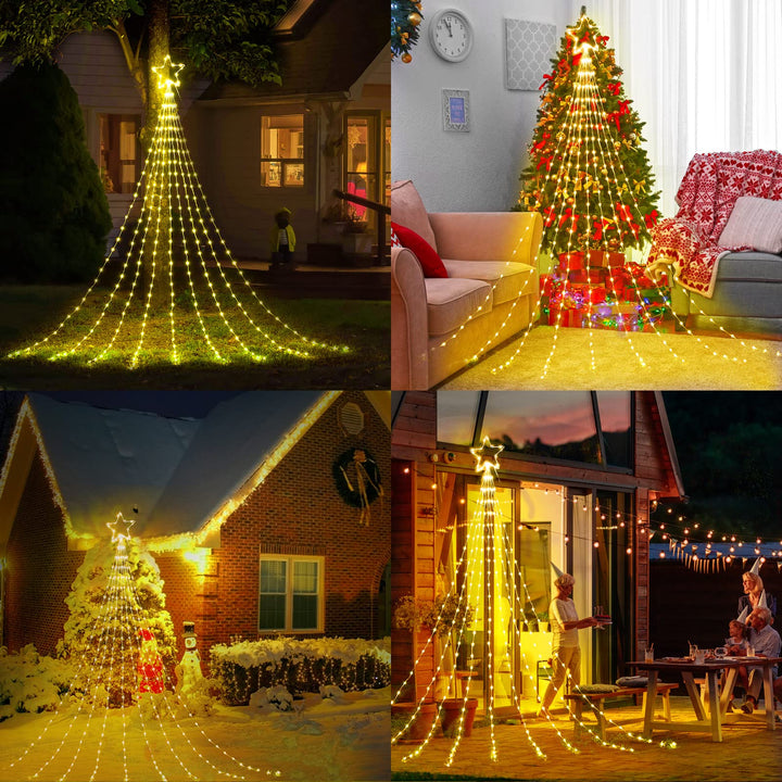 Outdoor Christmas Star String Lights, 16.4Feet Smart RGB Waterfall Tree String Light with APP Remote Control, 317LED DIY Timer Music Sync Shooting Star Lights for Indoor Outdoor Garden Decoration