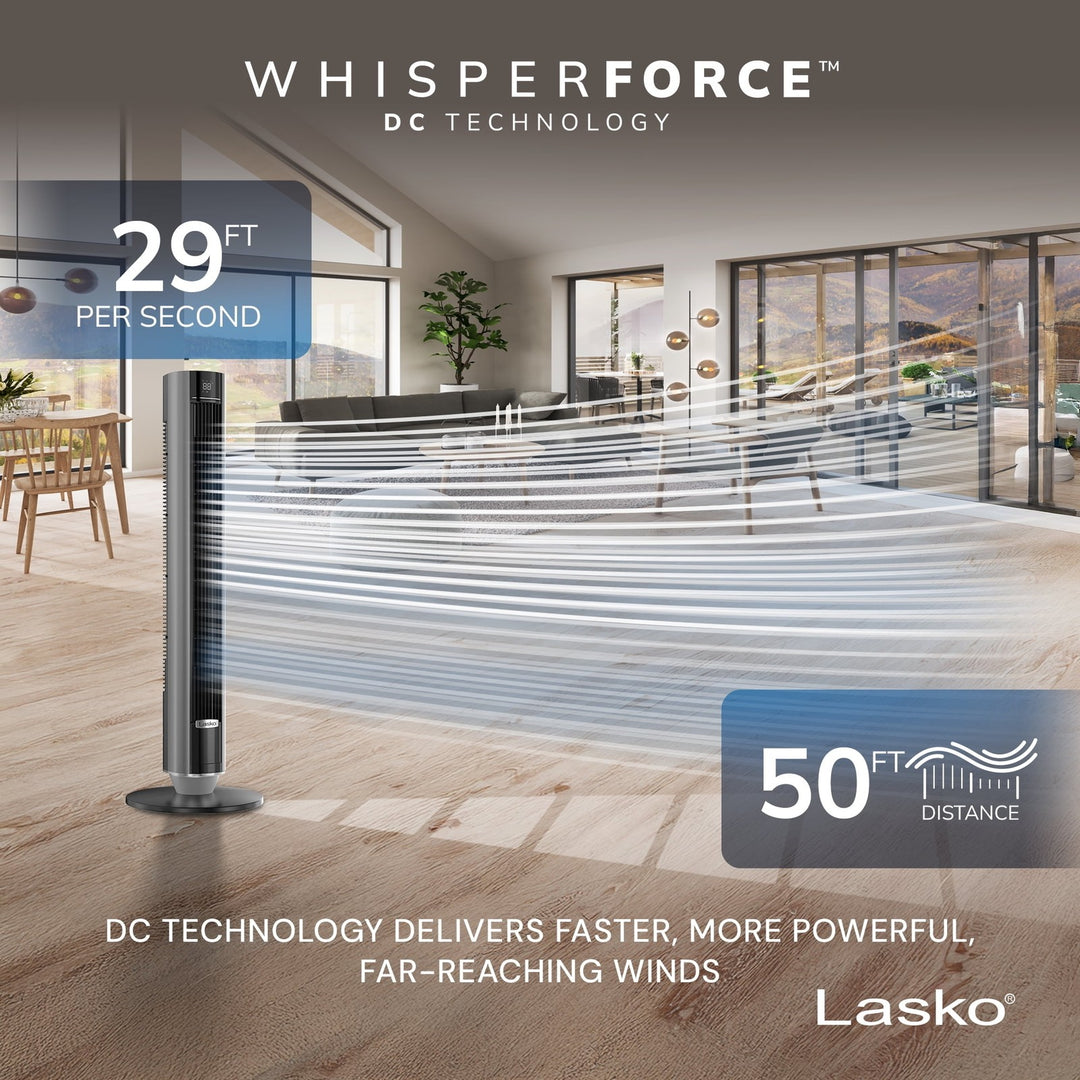 Lasko 40â€ WhisperForce DC Technology Tower Fan  29 Ft/s Airflow  Remote  Black  TDC401  New