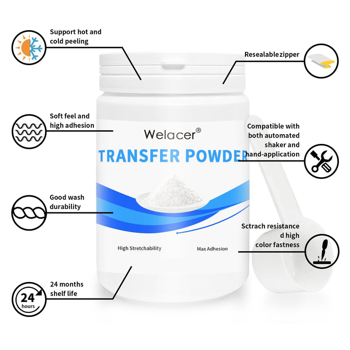 Welacer DTF Powder for Sublimation on Cotton 19.4oz / 1.21lbs, White DTF Pretreat Hot Melt Adhesive Powder for All Transfer Printer Direct Print on Dark or Black Fabric