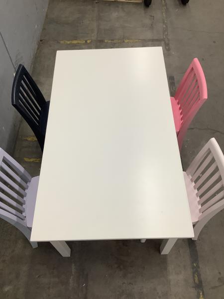 Kids Table and Chairs Set - Rectangular White Table with Colorful Chairs Retail $150.00
