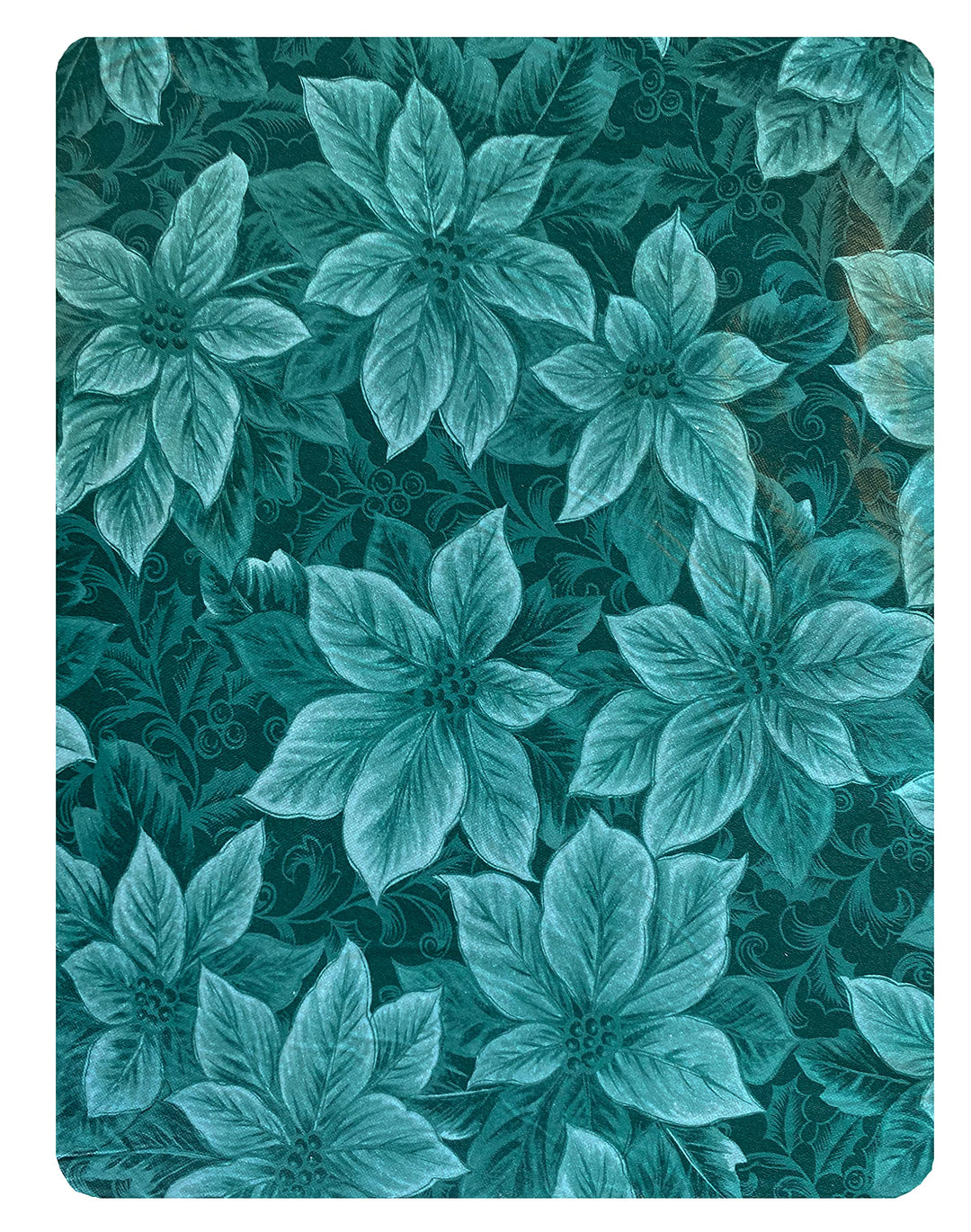 Newbridge Hunter Green Poinsettia Scroll Vinyl Christmas Tablecloth with Flannel Backing, Poinsettia and Holly Damask Look Vinyl Flannel Back Tablecloth, 60” x 84” Oval Retail $13.00