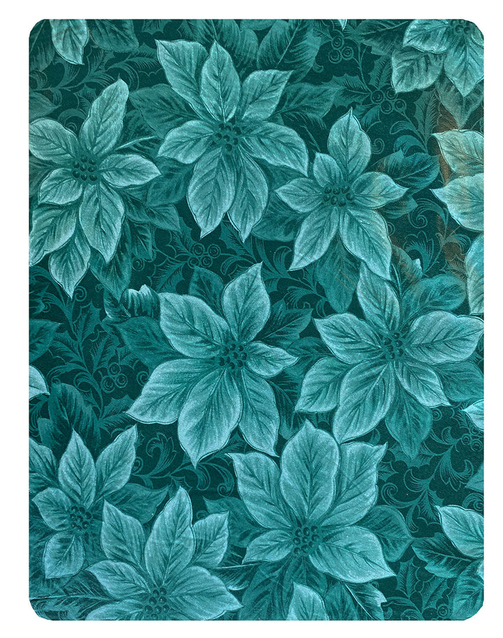 Newbridge Hunter Green Poinsettia Scroll Vinyl Christmas Tablecloth with Flannel Backing, Poinsettia and Holly Damask Look Vinyl Flannel Back Tablecloth, 60” x 84” Oval Retail $13.00