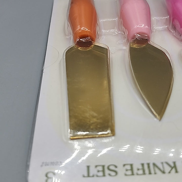Cheese Knife Set - 3 Pieces with Colored Handles - Hand Wash Only