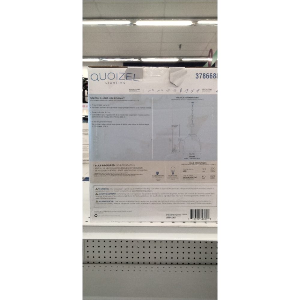 Quoizel Seaton Pendant Light, 14.75 Inch 1-Light Matte Black Finish, Max Adjustable Height 67", Pendant Light for for Kitchen Island, Dining, Hallway or Bedroom