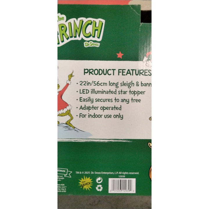 Mr. Christmas The Grinch Animated Tree Topper - LED Star, 22" Long Sleigh & Banner Retail $60.00