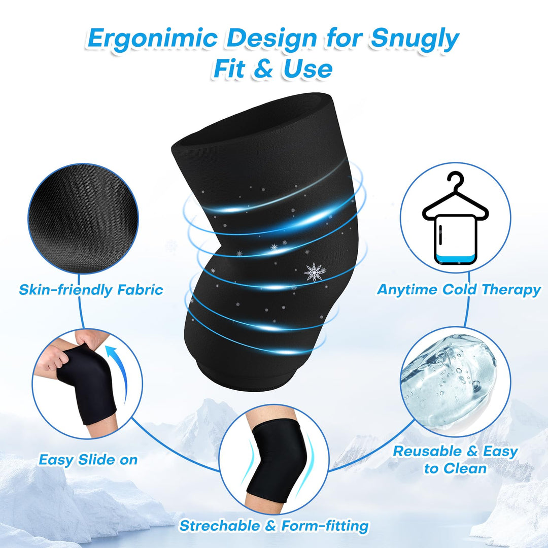 NOVASPORT Knee Ice Pack Wrap for Injuries, Ice Sleeve Pain Relief for Elbow, Knee, Ankle, Calf, Reusable Hot Cold Compression Sleeve for Calf Injuries, Surgery Recovery, Bruises & Sprains-XL