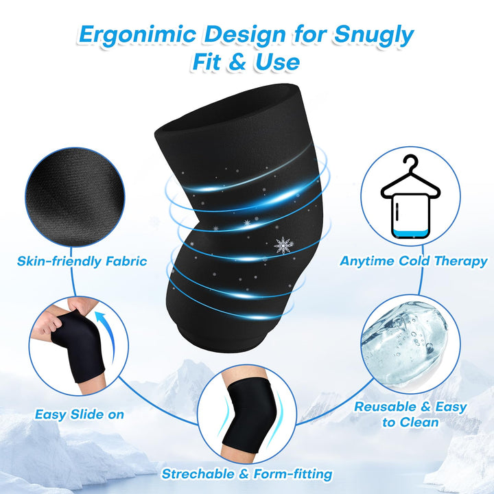 NOVASPORT Knee Ice Pack Wrap for Injuries, Ice Sleeve Pain Relief for Elbow, Knee, Ankle, Calf, Reusable Hot Cold Compression Sleeve for Calf Injuries, Surgery Recovery, Bruises & Sprains-XL