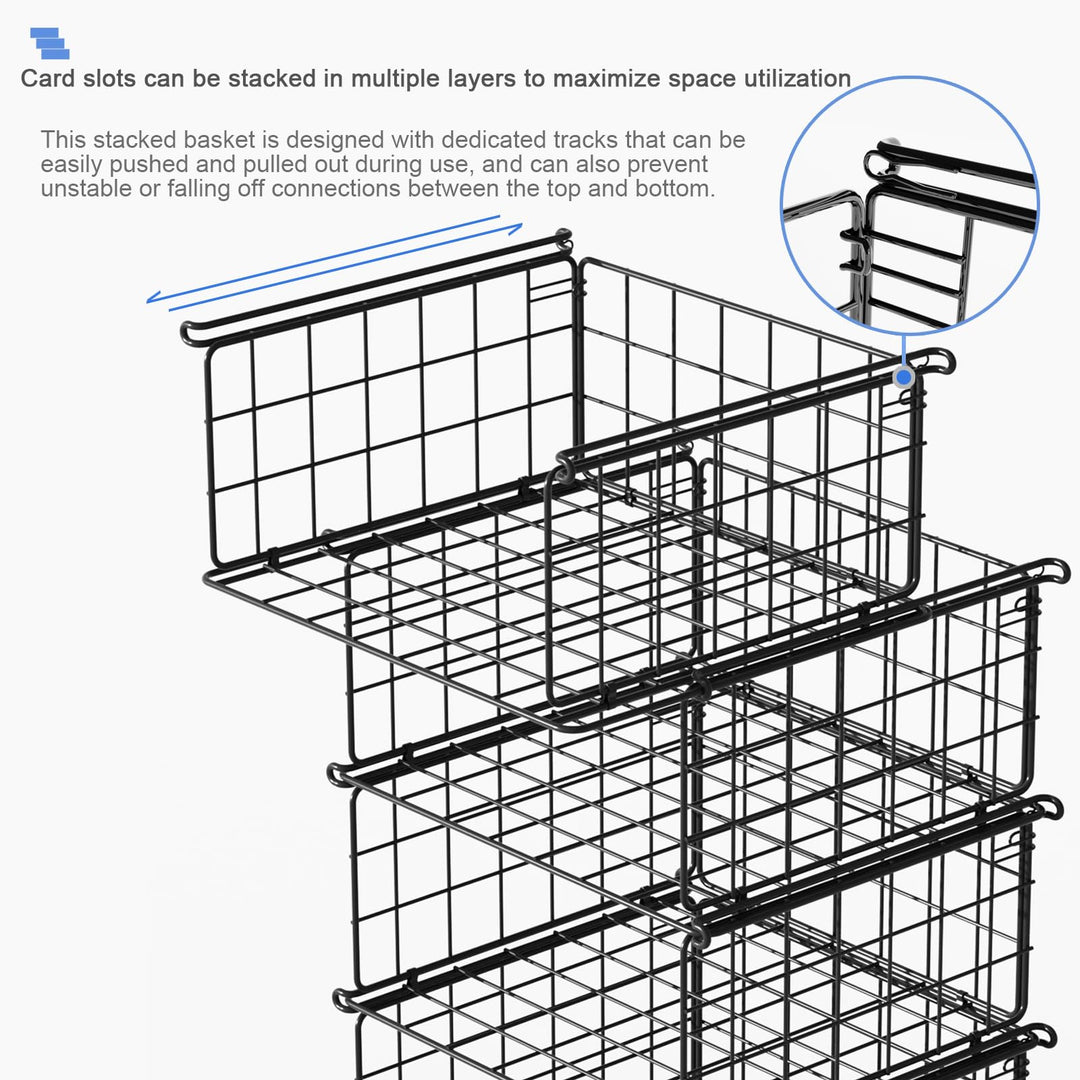 Chemailon 4 Tier Hanging Stackable Closet Organizer Wire Storage Bin Basket Drawers Shelves for Clothes Sweaters Handbags Clutches Black