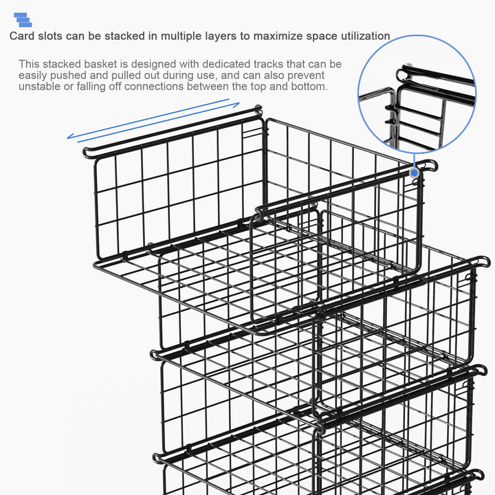 Chemailon 4 Tier Hanging Stackable Closet Organizer Wire Storage Bin Basket Drawers Shelves for Clothes Sweaters Handbags Clutches Black
