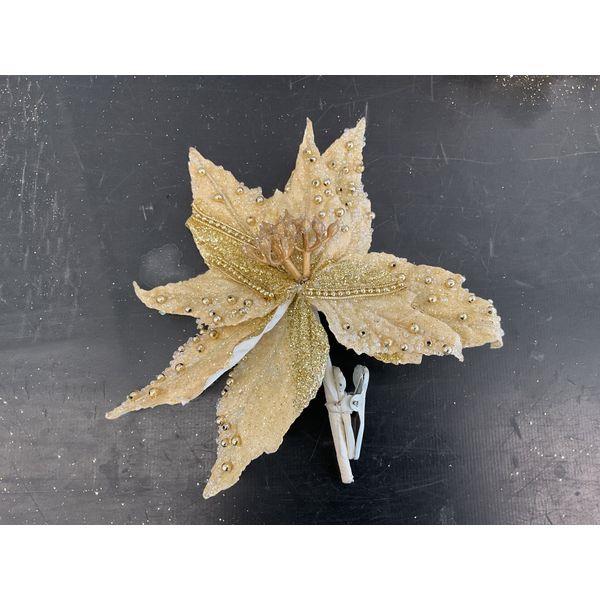 Sparkle & Shine Gold Glitter Poinsettia Clip-On Flower - Holiday Decoration Retail $8.00