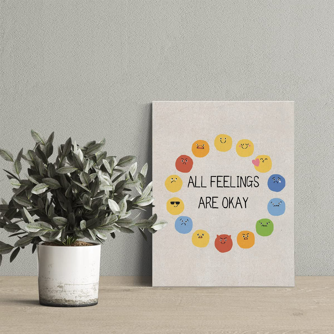 Feeling Wheel Canvas Wall Art Decor Kids Feelings Chart Poster Painting Framed Emotions Print Signs Modern Picture for Home Office Nursery Decor 12 X 15 inch