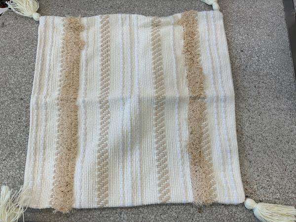 Phantoscope Boho Throw Pillow Cover with Tassels - Textured Stripe, Cream and Tan Retail $17.99