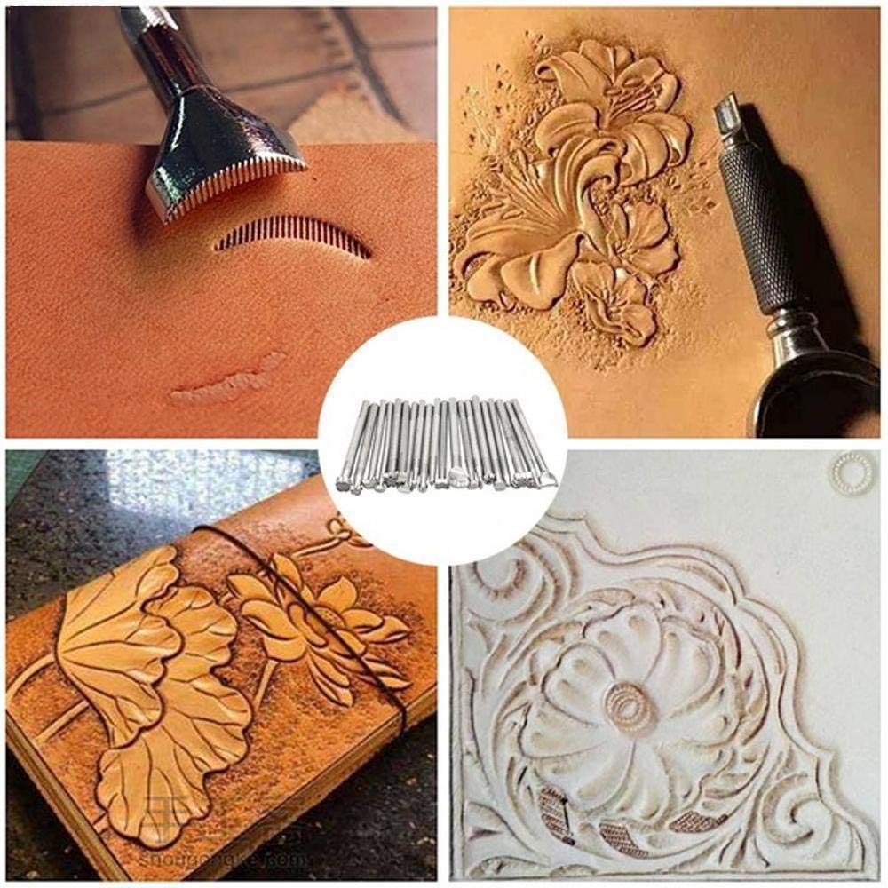 KIDENEI 31 PCS Leather Craft Set, Include 20 Leather Stamping Tools, 1 Leather Hammer, 1 Swivel Knife, 5 Tracing Pen and 4 Tracing Paper, Leather Carving Tools Kit for Leather Crafting