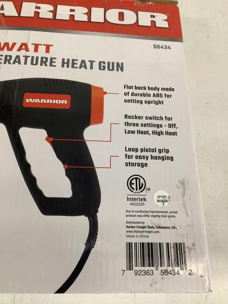 Warrior 1500 Watt Dual Temperature Heat Gun - Strip Paint, Remove Decals Retail $25.00