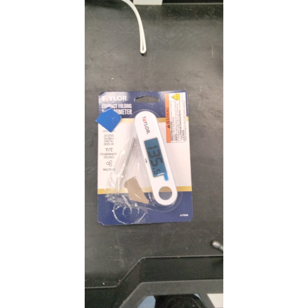 Taylor Stainless Steel Digital Folding Probe Meat Thermometer  Blue Backlight Display  White