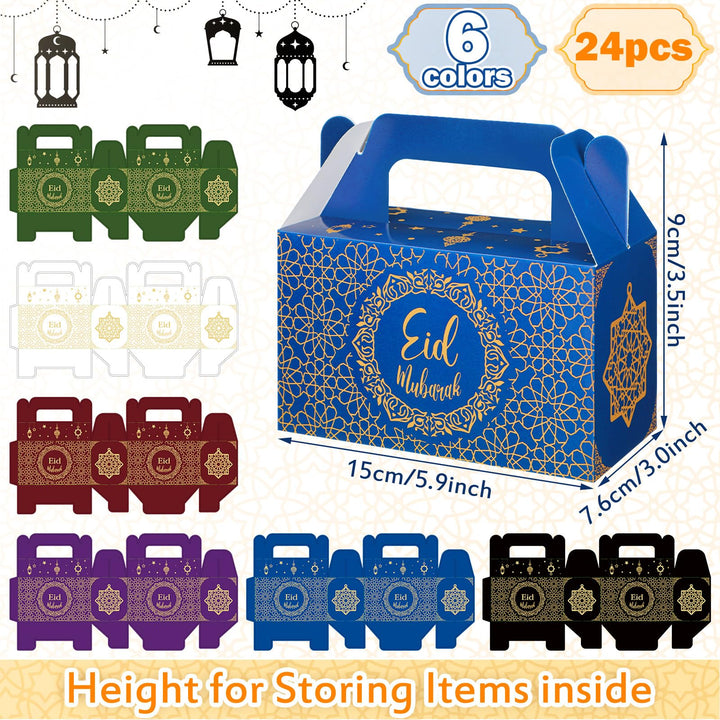 TaoBary 24 Pack ramadan Eid gift bags Muslin Mubarak ramadan Favor boxes Foldable Eid Mubarak Candy Goodie Paper present Boxes(Multi Colors)