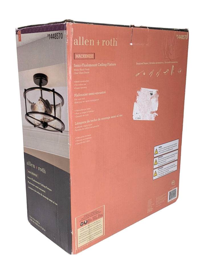 Allen + Roth Buxton Creek 3-Light 13-in Matte Black Semi Flush Mount Light