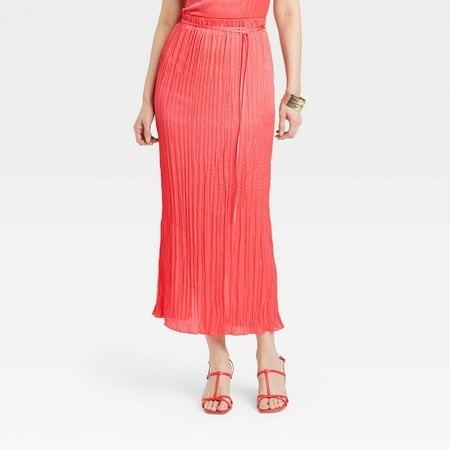 Women S Textured Crinkle Satin MIDI Skirt - a New Day Pink M Retail $19.00