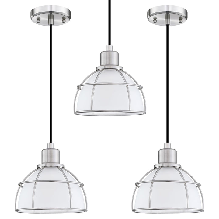 Industrial Hanging Drum Indoor Pendant Ceiling Light Kitchen Island Fixtures Brushed Nickel Finish,Metal Shade for Bar Dining Room Corridor Living Room (3 Pack, Frosted Glass)