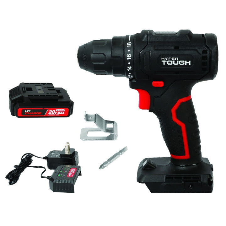 Hyper Tough 20V Max Brushless Cordless Drill Driver with 1.5Ah Lithium-Ion Battery and Charger