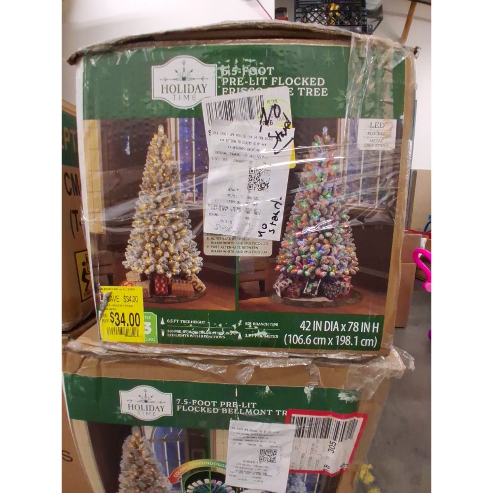 Holiday Time 6.5' Pre-Lit Green Flocked Frisco Pine Artificial Christmas Tree Retail $120.00