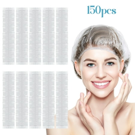 Prdigy 150PCS Disposable Shower Caps  Extra Large and Thick Plastic Hair Caps  Waterproof Elastic Large Shower Cap for Women  Plastic Caps for Hair Tr Retail $10.59