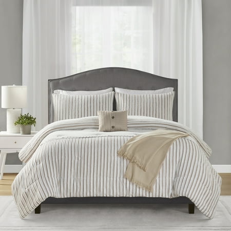 Mainstays 5-Piece Tan Striped Comforter Set  Full/Queen Retail $52.00