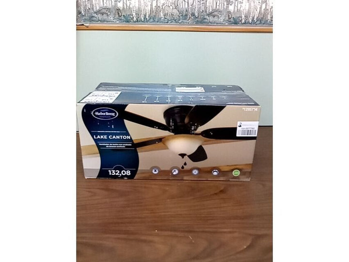 52-inch Flush Mount Ceiling Fan with LED Light, Bronze Finish, 5-Blade, Harbor B