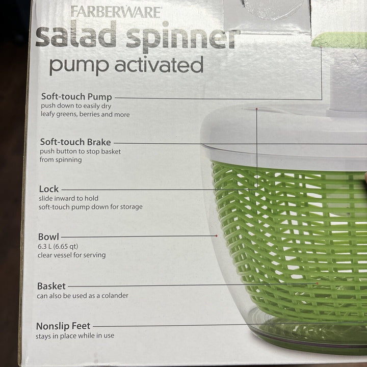 Farberware Pro Pump Salad Spinner with Bowl, Colander & Built in Draining System Retail $33.98