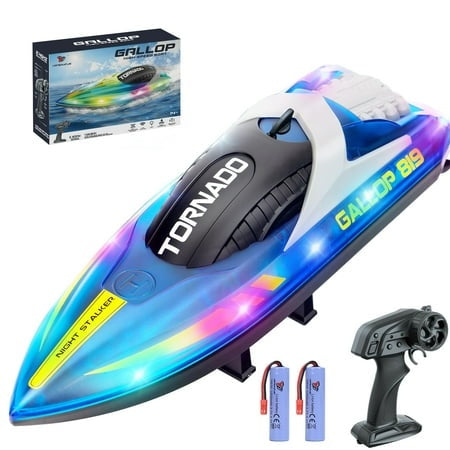 Grm Rc Boat for Pools and Lakes, 2.4g 15+ Mph Fast Remote Control Boat with LED Lights, Racing Boats for Kids & Adults with 2 Rechargeable Battery, Gi Retail $22.99