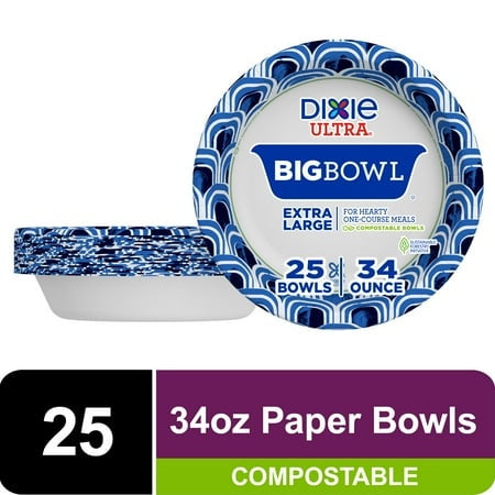 Dixie Ultra Big Bowl Disposable Paper Bowls  34 Oz  Multi-Color  25 Count Retail $5.42