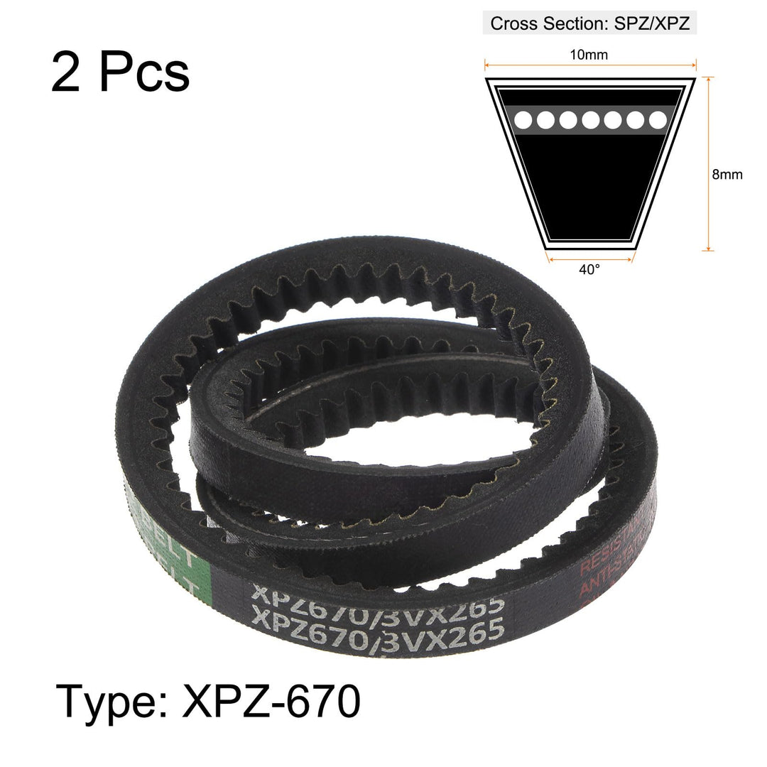 HARFINGTON 2pcs XPZ-670 V-Belts Drive Belt 670mm Pitch Girth 10mm Width 8mm Height Rubber for Power Transmission