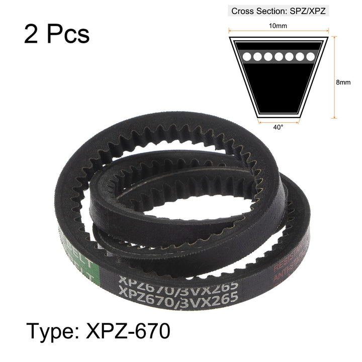 HARFINGTON 2pcs XPZ-670 V-Belts Drive Belt 670mm Pitch Girth 10mm Width 8mm Height Rubber for Power Transmission