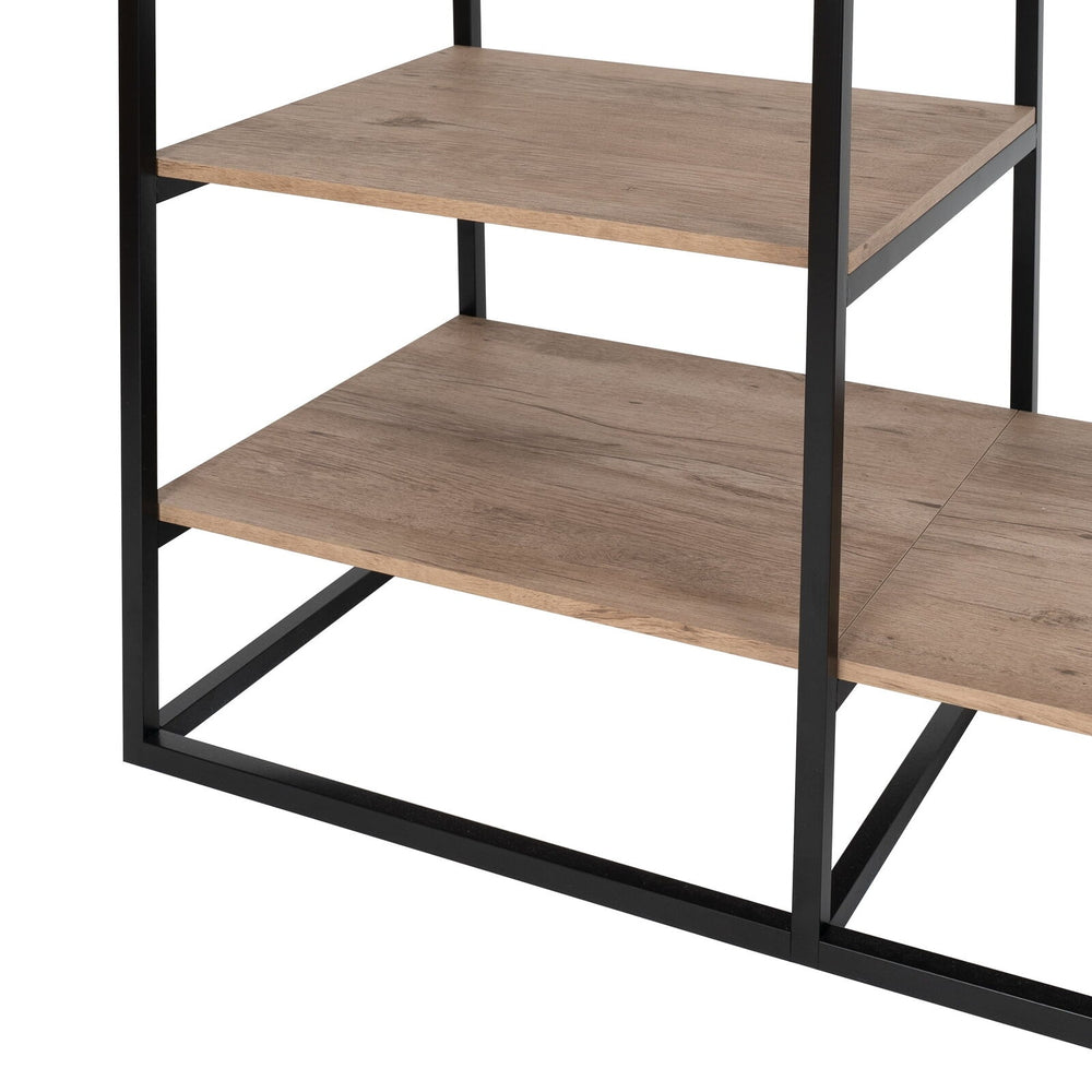 Freestanding Metal 2-Rod Garment Rack with 4 Wooden Shelves, Black Retail $106.00