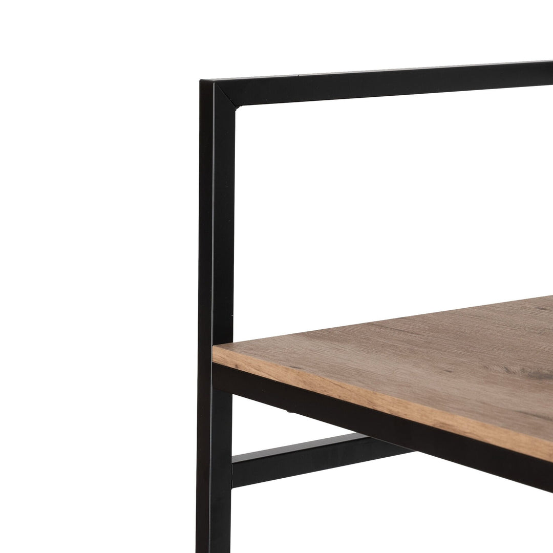 Freestanding Metal 2-Rod Garment Rack with 4 Wooden Shelves, Black Retail $106.00
